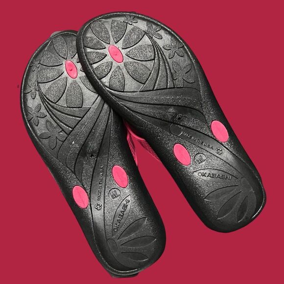 NWOB Okabashi Marina Berry/Black Flip Flops Size M/L 8.5-9 - Picture 4 of 5